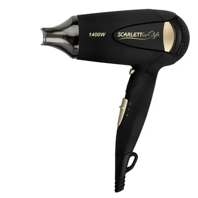 Фен SCARLETT SC-HD70IT10, мощность 1400 Вт, 2 скоростных режима, 2 темп режима, ионизация, пластик, черный