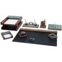 Набор настольный Bestar "Zeus" 8 предметов, двойной лоток, зеленый мрамор, орех