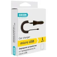 Зарядное устройство автомобильное Oxion AC105, micro USB, 2А output, 1м, витой кабель, черный