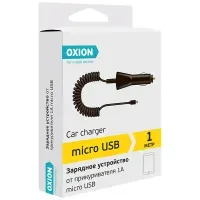Зарядное устройство автомобильное Oxion AC106, micro USB, 1А output, 1м, витой кабель, черный