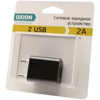 Зарядное устройство сетевое Oxion ACA-009, 2хUSB, 2А output, черный