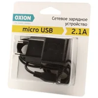Зарядное устройство сетевое Oxion ACA-006, с кабелем, 2.1A output, черный