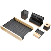 Набор настольный Delucci 5 предметов, натуральное дерево/черный металл