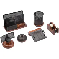 Набор настольный Delucci 6 предметов, темно-коричневый орех/черный металл