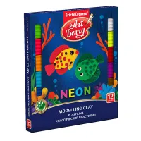 Пластилин ArtBerry классический "Neon", 12 цветов, 216г, со стеком, с алоэ вера, картон