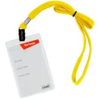 Бейдж вертикальный Berlingo, 63*100мм (размер вставки 57*84мм), с клипсой на желтом шнурке