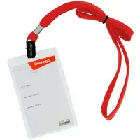 Бейдж вертикальный Berlingo, 63*100мм (размер вставки 57*84мм), с клипсой на красном шнурке