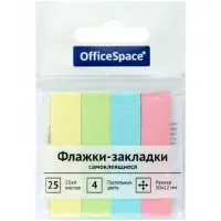 Флажки-закладки OfficeSpace, 50*12мм, 25л*4 пастельных цвета, европодвес