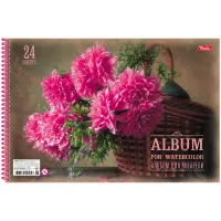 Альбом для акварели 24л., А4, на спирали Hatber "Яркий букет", 180 г/м2 жесткая подложка