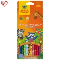 Карандаши цветные Мульти-Пульти "Зоопарк", 12цв., рисунок на корпусе, заточен., картон, европодвес
