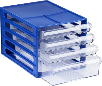 Блок из 4 выдвижных лотков СТАММ, синий корпус, прозрачные лотки