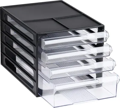 Блок выдвижных лотков, черный корпус, прозрачные лотки