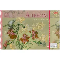 Альбом для акварели 24л., А4, на спирали Hatber "Flower print", 180 г/м2 жесткая подложка
