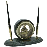 Подставка для двух ручек Delucci с часами, зеленый мрамор