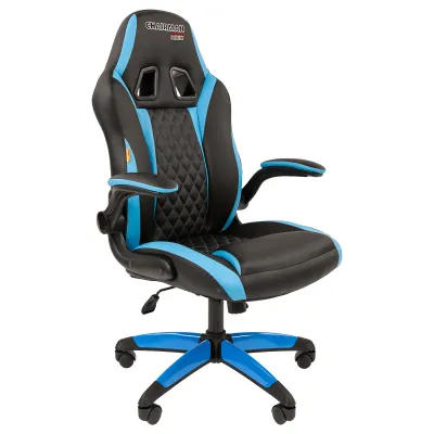 Кресло игровое Chairman "Game 15", экокожа черная/голубая, механизм качания