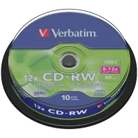 Диск CD-RW 700Mb Verbatim 8-12x Cake Box (10шт)
