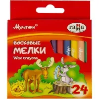 Мелки восковые Гамма "Мультики", 24цв., круглые, картон. упаковка, европодвес