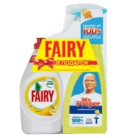 Промонабор: чистящий спрей Mr.Proper "Лимон", 500мл+средство для мытья посуды Fairy "Лимон", 450мл