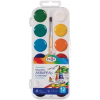 Акварель Гамма "Классическая", медовая, 12 цветов, с кистью, пластик. упак., европодвес