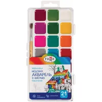 Акварель Гамма "Классическая", медовая, 21 цвет, с кистью, пластик. упак., европодвес