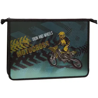 Папка для труда 2 отд., А4, ArtSpace "Motocross", пластик-картон, конгрев, металл., на молнии
