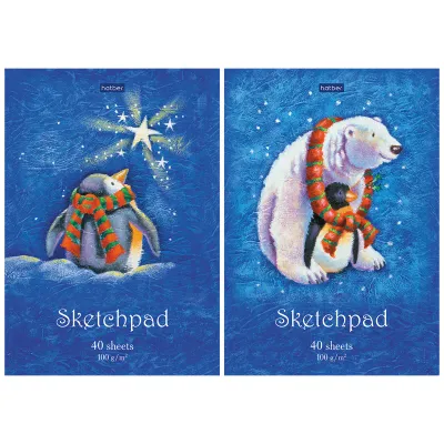 Блокнот для эскизов и зарисовок 40л. А5 на склейке "Sketchpad. Из жизни пингвинов", 100г/м2,