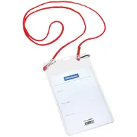 Бейдж вертикальный OfficeSpace, 95*150мм (размер вставки 90*120мм), 2 карабина, на красном шнурке