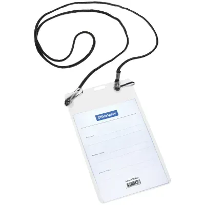 Бейдж вертикальный OfficeSpace, 95*150мм (размер вставки 90*120мм), 2 карабина, на черном шнурке