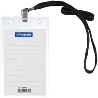 Бейдж вертикальный OfficeSpace, 63*105мм (размер вставки 55*85мм), с клипсой на черном шнурке