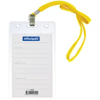 Бейдж вертикальный OfficeSpace, 63*105мм (размер вставки 55*85мм), с клипсой на желтом шнурке