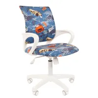 Кресло детское Chairman Kids 103, PL белый, ткань велюр, машинки, механизм качания спинки