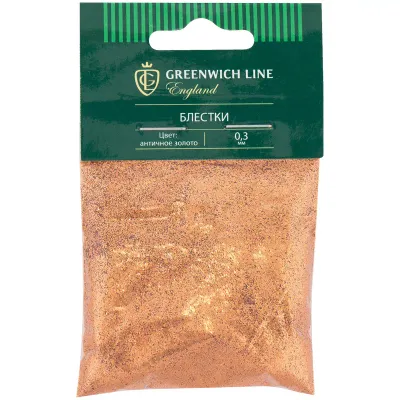 Блестки декоративные Greenwich Line, размер 0,3мм, 20г, античное золото