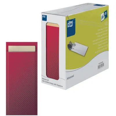 Конверты для столовых приборов Tork LinStyle, нетканые, бордо, с кремовой салфеткой, 60шт. 474329 (ПОД ЗАКАЗ)