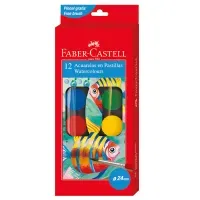 Акварель Faber-Castell, 12 цветов, диаметр 24мм, с кистью, картон, европодвес