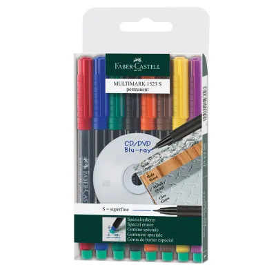Набор перман. маркеров Faber-Castell "Multimark permanent" S, 08цв., игольч., 0,4мм