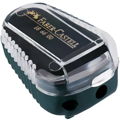 Точилка пластиковая для грифелей Faber-Castell "TK", 2 отверстия, контейнер, зеленая