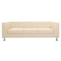 Диван офисный трехместный Chairman "Дерби", обивка кожзам Euroline 907 светлый беж