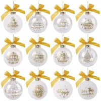 Новогоднее подвесное украшение "Шары с Золотом из стекла" 80мм, ассорти