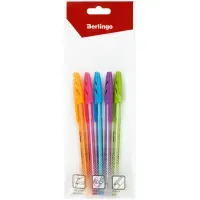 Набор ручек шарик. Berlingo "Tribase Neon" 5шт., синие, 0,7мм, корпус ассорти