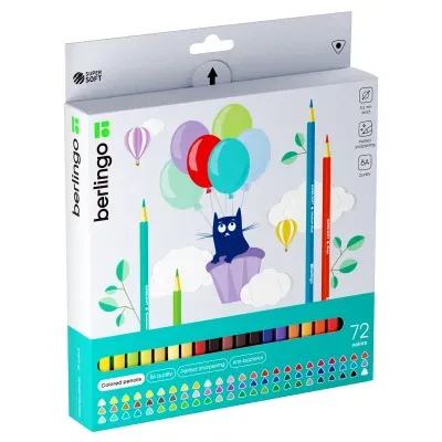 Карандаши цветные Berlingo "SuperSoft. Жил-был кот", 72цв., трехгран., заточен., картон, европодвес