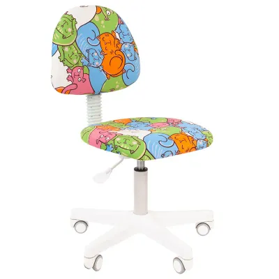 Кресло детское Chairman Kids 104, PL белый, ткань велюр, котики, мех.постоянной под.спины, без подл.