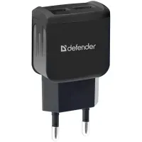 Зарядное устройство сетевое Defender UPC-23, 2xUSB, 2.1А output, кабель Type-C в комп. черный