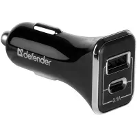 Зарядное устройство автомобильное Defender UCC-33, USB+Type-C, 3.1А output, кабель Type-C в комплект