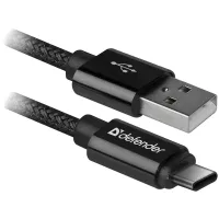 Кабель Defender USB09-03T PRO USB(AM) - C Type, 2.1A output, в оплетке, 1m, черный