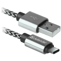 Кабель Defender USB09-03T PRO USB(AM) - C Type, 2.1A output, в оплетке, 1m, белый