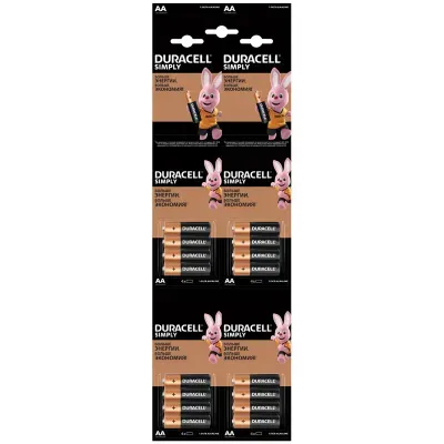 Батарейка Duracell Simply AA (LR6) алкалиновая, 4х4BL, отрывной набор