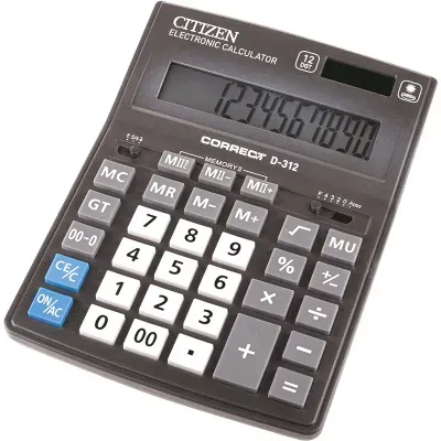 Калькулятор настольный Citizen Correct D, 12 разр., двойное питание, 155*205*28мм, черный