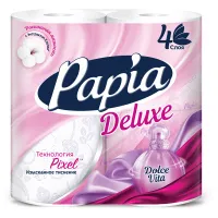 Бумага туалетная Papia "Deluxe "Dolce Vita", 4-слойная, 4шт., ароматизир., фиолет.тиснение, белый