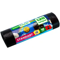 Мешки для мусора  120л Mirpack "Standart" ПСД, 70*110см, 18мкм, 10шт., черные, в рулоне