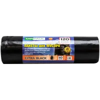 Мешки для мусора  120л Mirpack "Extra black" ПВД, 70*110см, 50мкм, 10шт., черные, в рулоне